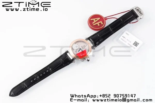Cartier Pasha 30mm SS/RG AF 1:1 Best Edition White Textured Dial on Black Leather Strap Jaq Quartz - Super Clone Watch | 1:1 Best Version