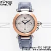 Cartier Pasha 30mm SS/RG AF 1:1 Best Edition Quadrante bianco testurizzato su cinturino in pelle blu Jaq Quarzo - Orologio super clone | 1:1 Best Version