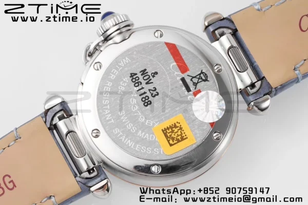 Cartier Pasha 30mm SS/RG AF 1:1 Best Edition Cadran texturé blanc sur bracelet cuir bleu Jaq Quartz - Super Clone Watch | 1:1 Best Version
