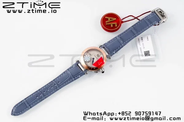 Cartier Pasha 30mm SS/RG AF 1:1 Best Edition Cadran texturé blanc sur bracelet cuir bleu Jaq Quartz - Super Clone Watch | 1:1 Best Version