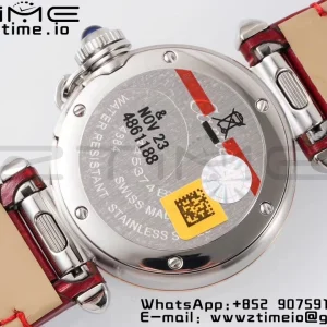 Cartier Pasha 30mm SS/RG AF 1:1 Best Edition White Textured Dial on Deep Red Leather Strap Jaq Quartz - Super Clone Watch | 1:1 Best Version