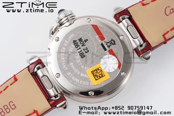 Cartier Pasha 30mm SS/RG AF 1:1 Best Edition White Textured Dial on Deep Red Leather Strap Jaq Quartz - Super Clone Watch | 1:1 Best Version