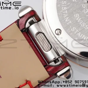 Cartier Pasha 30mm SS/RG AF 1:1 Best Edition White Textured Dial on Deep Red Leather Strap Jaq Quartz - Super Clone Watch | 1:1 Best Version