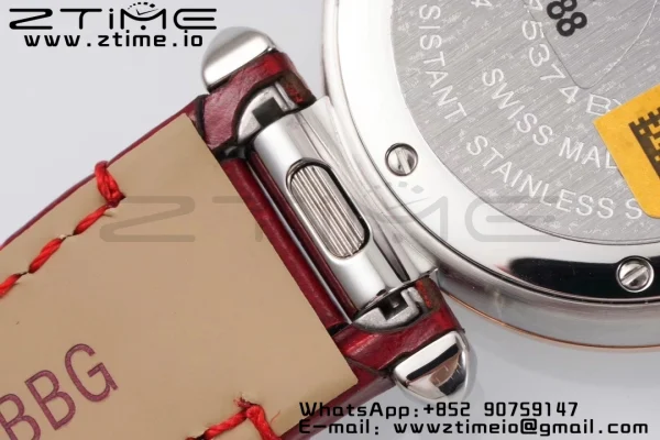 Cartier Pasha 30mm SS/RG AF 1:1 Best Edition White Textured Dial on Deep Red Leather Strap Jaq Quartz - Super Clone Watch | 1:1 Best Version