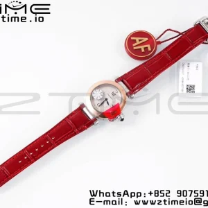 Cartier Pasha 30mm SS/RG AF 1:1 Best Edition White Textured Dial on Deep Red Leather Strap Jaq Quartz - Super Clone Watch | 1:1 Best Version