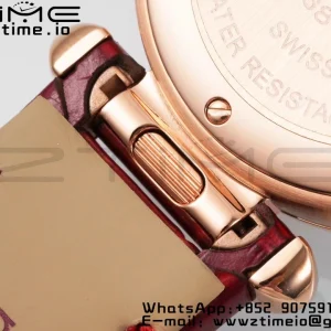 Cartier  Pasha 30mm RG AF 1:1 Best Edition White Textured Dial on Red Leather Strap Jaq Quartz - Super Clone Watch | 1:1 Best Version