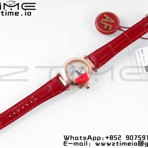 Cartier  Pasha 30mm RG AF 1:1 Best Edition White Textured Dial on Red Leather Strap Jaq Quartz - Super Clone Watch | 1:1 Best Version