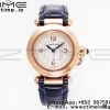 Cartier  Pasha 30mm RG AF 1:1 Best Edition White Textured Dial on Black Leather Strap Jaq Quartz - Super Clone Watch | 1:1 Best Version
