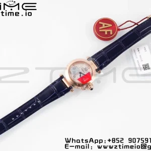 Cartier  Pasha 30mm RG AF 1:1 Best Edition White Textured Dial on Black Leather Strap Jaq Quartz - Super Clone Watch | 1:1 Best Version
