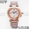 Cartier  Pasha 30mm RG AF 1:1 Best Edition White Textured Dial on Gray Leather Strap Jaq Quartz - Super Clone Watch | 1:1 Best Version