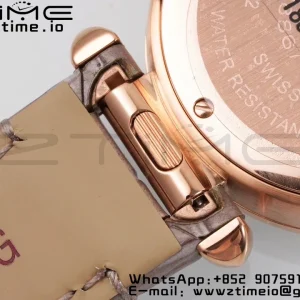 Cartier  Pasha 30mm RG AF 1:1 Best Edition White Textured Dial on Gray Leather Strap Jaq Quartz - Super Clone Watch | 1:1 Best Version