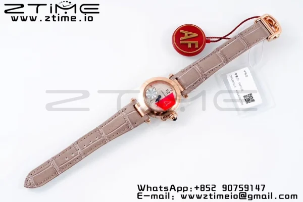 Cartier  Pasha 30mm RG AF 1:1 Best Edition White Textured Dial on Gray Leather Strap Jaq Quartz - Super Clone Watch | 1:1 Best Version
