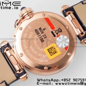 Cartier Pasha 30mm RG AF 1:1 Best Edition White Textured Dial Diamonds Bezel on Deep Blue Leather Strap Jaq Quartz - Super Clone Watch | 1:1 Best Version