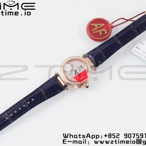 Cartier Pasha 30mm RG AF 1:1 Best Edition White Textured Dial Diamonds Bezel on Deep Blue Leather Strap Jaq Quartz - Super Clone Watch | 1:1 Best Version