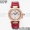 Cartier Pasha 30mm RG AF 1:1 Best Edition White Textured Dial Diamonds Bezel on Red Leather Strap Jaq Quartz - Super Clone Watch | 1:1 Best Version