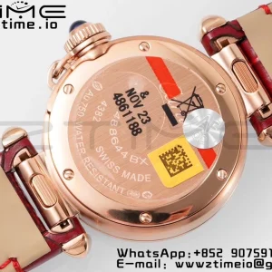 Cartier Pasha 30mm RG AF 1:1 Best Edition White Textured Dial Diamonds Bezel on Red Leather Strap Jaq Quartz - Super Clone Watch | 1:1 Best Version