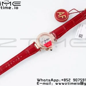 Cartier Pasha 30mm RG AF 1:1 Best Edition White Textured Dial Diamonds Bezel on Red Leather Strap Jaq Quartz - Super Clone Watch | 1:1 Best Version
