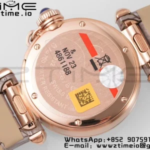 Cartier Pasha 30mm RG AF 1:1 Best Edition White Textured Dial Diamonds Bezel on Gray Leather Strap Jaq Quartz - Super Clone Watch | 1:1 Best Version