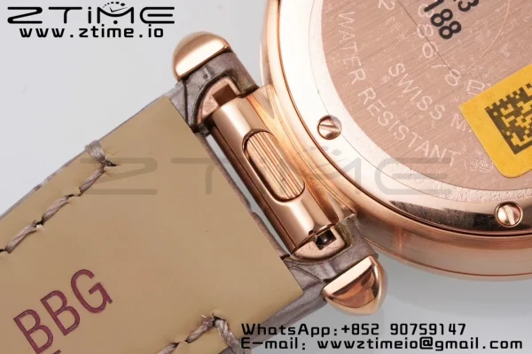 Cartier Pasha 30mm RG AF 1:1 Best Edition White Textured Dial Diamonds Bezel on Gray Leather Strap Jaq Quartz - Super Clone Watch | 1:1 Best Version