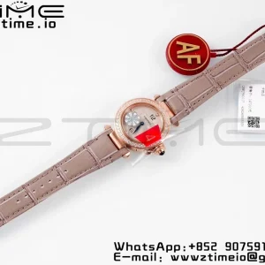 Cartier Pasha 30mm RG AF 1:1 Best Edition White Textured Dial Diamonds Bezel on Gray Leather Strap Jaq Quartz - Super Clone Watch | 1:1 Best Version