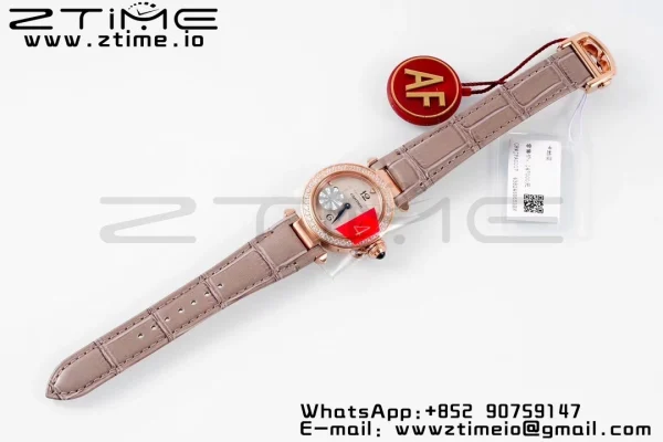 Cartier Pasha 30mm RG AF 1:1 Best Edition White Textured Dial Diamonds Bezel on Gray Leather Strap Jaq Quartz - Super Clone Watch | 1:1 Best Version