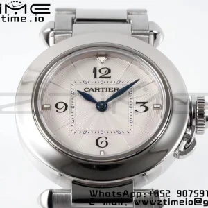 Cartier Pasha 30mm SS AF 1:1 Best Edition White Textured Dial on SS Bracelet Jaq Quartz - Super Clone Watch | 1:1 Best Version