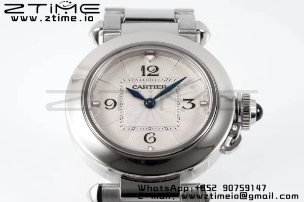 Cartier Pasha 30mm SS AF 1:1 Best Edition White Textured Dial on SS Bracelet Jaq Quartz - Super Clone Watch | 1:1 Best Version