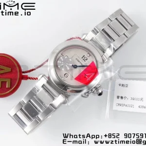 Cartier Pasha 30mm SS AF 1:1 Best Edition White Textured Dial on SS Bracelet Jaq Quartz - Super Clone Watch | 1:1 Best Version