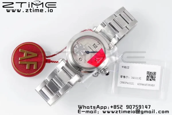 Cartier Pasha 30mm SS AF 1:1 Best Edition White Textured Dial on SS Bracelet Jaq Quartz - Super Clone Watch | 1:1 Best Version