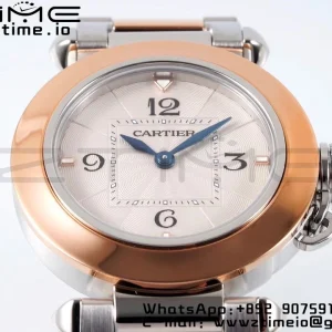 Cartier Pasha 30mm SS/RG AF 1:1 Best Edition White Textured Dial on SS/RG Bracelet Jaq Quartz - Super Clone Watch | 1:1 Best Version