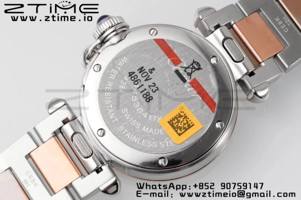 Cartier Pasha 30mm SS/RG AF 1:1 Best Edition White Textured Dial on SS/RG Bracelet Jaq Quartz - Super Clone Watch | 1:1 Best Version