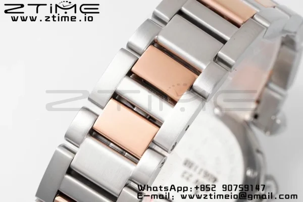 Cartier Pasha 30mm SS/RG AF 1:1 Best Edition White Textured Dial on SS/RG Bracelet Jaq Quartz - Super Clone Watch | 1:1 Best Version