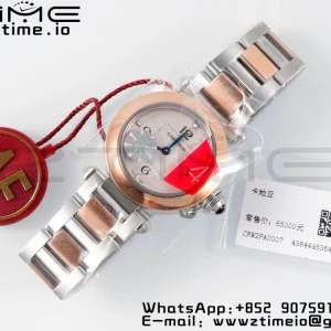 Cartier Pasha 30mm SS/RG AF 1:1 Best Edition White Textured Dial on SS/RG Bracelet Jaq Quartz - Super Clone Watch | 1:1 Best Version
