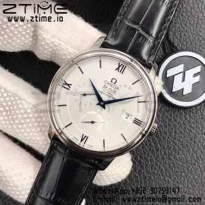 OMEGA De Ville Prestige Real PR SS ZF 1:1 Best Edition White Dial Blue Markers on Black Leather Strap MIYOTA 9015 - Super Clone Watch | 1:1 Best Version