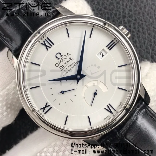 OMEGA De Ville Prestige Real PR SS ZF 1:1 Best Edition White Dial Blue Markers on Black Leather Strap MIYOTA 9015 - Super Clone Watch | 1:1 Best Version