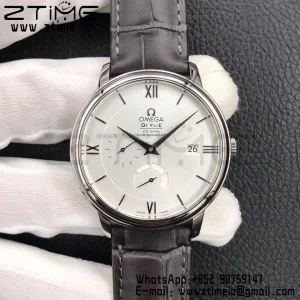 OMEGA De Ville Prestige Real PR SS ZF 1:1 Best Edition White Dial Blue Markers on Gray Leather Strap MIYOTA 9015 - Super Clone Watch | 1:1 Best Version