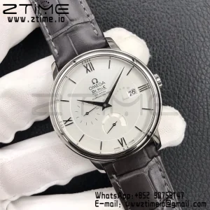 OMEGA De Ville Prestige Real PR SS ZF 1:1 Best Edition White Dial Blue Markers on Gray Leather Strap MIYOTA 9015 - Super Clone Watch | 1:1 Best Version