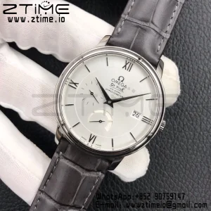 OMEGA De Ville Prestige Real PR SS ZF 1:1 Best Edition White Dial Blue Markers on Gray Leather Strap MIYOTA 9015 - Super Clone Watch | 1:1 Best Version