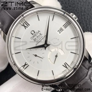 OMEGA De Ville Prestige Real PR SS ZF 1:1 Best Edition White Dial Blue Markers on Gray Leather Strap MIYOTA 9015 - Super Clone Watch | 1:1 Best Version