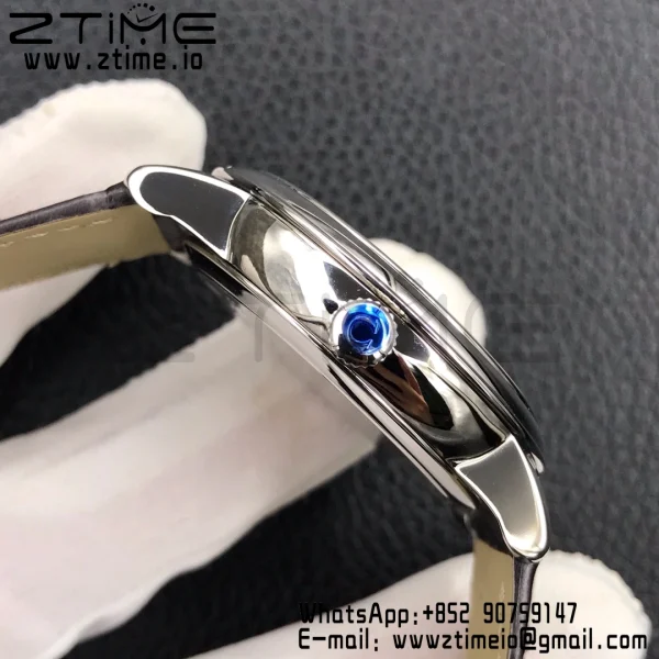 OMEGA De Ville Prestige Real PR SS ZF 1:1 Best Edition White Dial Blue Markers on Gray Leather Strap MIYOTA 9015 - Super Clone Watch | 1:1 Best Version