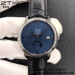 OMEGA De Ville Prestige Real PR SS ZF 1:1 Best Edition Blue Dial on BlackLeather Strap MIYOTA 9015 - Super Clone Watch | 1:1 Best Version