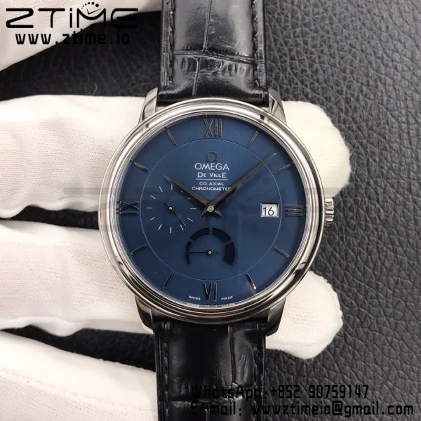 OMEGA De Ville Prestige Real PR SS ZF 1:1 Best Edition Blue Dial on BlackLeather Strap MIYOTA 9015 - Super Clone Watch | 1:1 Best Version