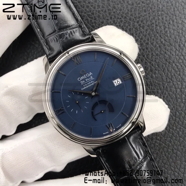 OMEGA De Ville Prestige Real PR SS ZF 1:1 Best Edition Blue Dial on BlackLeather Strap MIYOTA 9015 - Super Clone Watch | 1:1 Best Version