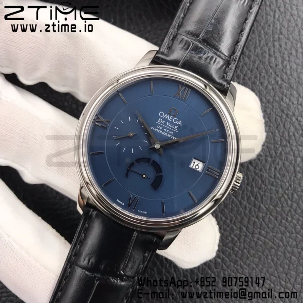 OMEGA De Ville Prestige Real PR SS ZF 1:1 Best Edition Blue Dial on BlackLeather Strap MIYOTA 9015 - Super Clone Watch | 1:1 Best Version