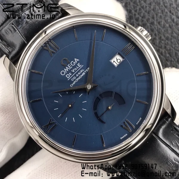 OMEGA De Ville Prestige Real PR SS ZF 1:1 Best Edition Blue Dial on BlackLeather Strap MIYOTA 9015 - Super Clone Watch | 1:1 Best Version