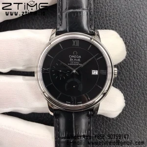 OMEGA De Ville Prestige Real PR SS ZF 1:1 Best Edition Black Dial on Black Leather Strap MIYOTA 9015 - Super Clone Watch | 1:1 Best Version