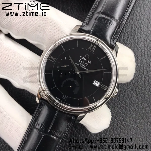 OMEGA De Ville Prestige Real PR SS ZF 1:1 Best Edition Black Dial on Black Leather Strap MIYOTA 9015 - Super Clone Watch | 1:1 Best Version