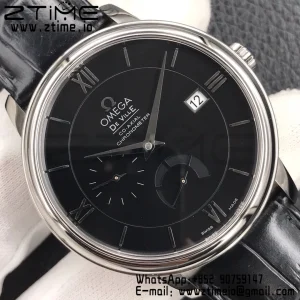 OMEGA De Ville Prestige Real PR SS ZF 1:1 Best Edition Black Dial on Black Leather Strap MIYOTA 9015 - Super Clone Watch | 1:1 Best Version
