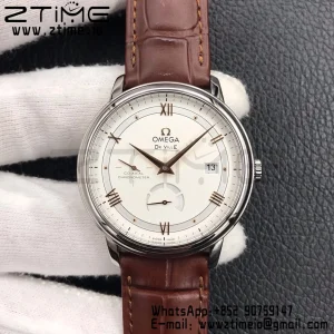OMEGA De Ville Prestige Real PR SS ZF 1:1 Best Edition White Dial RG Markers on Brown Leather Strap MIYOTA 9015 - Super Clone Watch | 1:1 Best Version