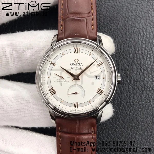OMEGA De Ville Prestige Real PR SS ZF 1:1 Best Edition White Dial RG Markers on Brown Leather Strap MIYOTA 9015 - Super Clone Watch | 1:1 Best Version